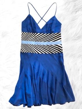 A/X Armani Exchange 100% Silk Blue Spaghetti Strap Dress with Zebra Stripes